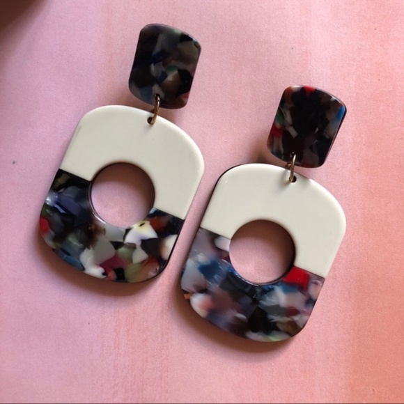 Costume Baldor Jewelry - Half Dip Lucite Acrylic Dangle Drop Color Block Ea